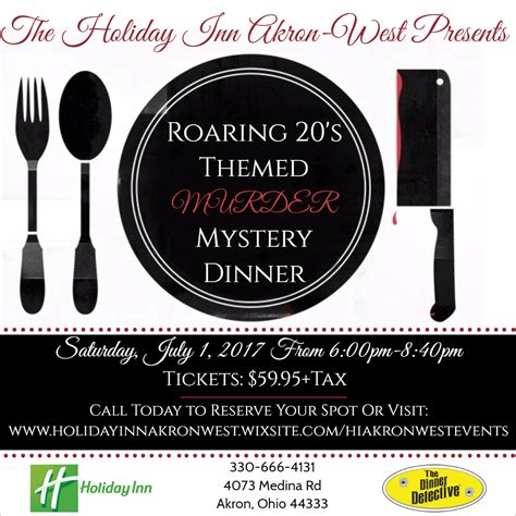 Murder mystery parties are an excellent way to engage and entertain friends this halloween. Murder Mystery Dinner, Holiday Inn at Holiday Inn Akron ...