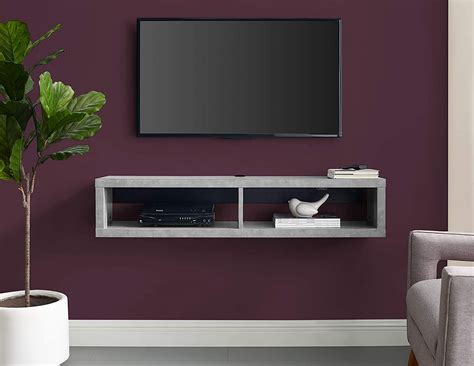 Grey Floating Shelf Tv Stand With Open Shelving Contemporary And