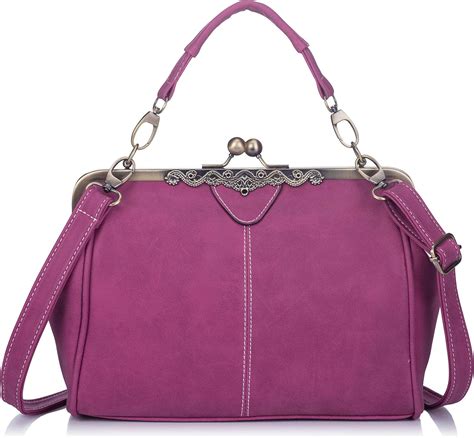 Women Pu Leather Purse Retro Fashion Top Handle Handbag Kiss Lock