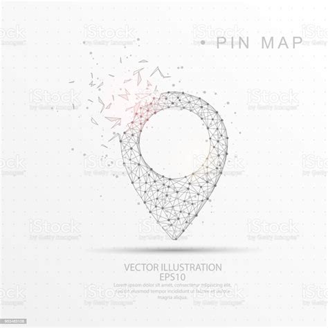 Map Pin Shape Digitally Drawn Low Poly Wire Frame Stock Illustration