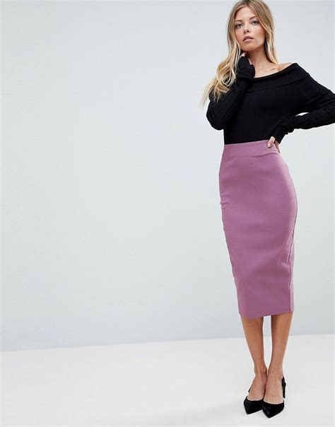 Asos High Waist Longerline Pencil Skirt Pink Pencil Skirt Outfits