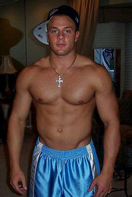 Shirtless Male Hunk Beefy Muscular Jock Frat Guy Athletic Shorts Photo