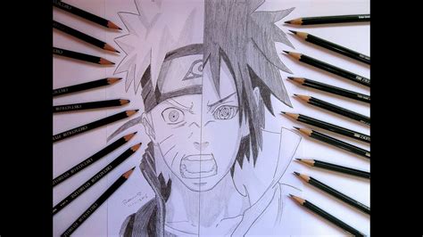 Drawing Naruto And Sasuke Half Faces Youtube