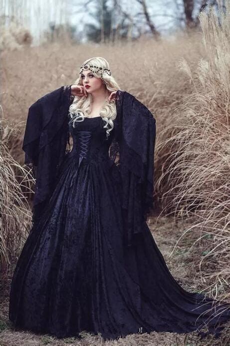 Retro 2019 Black Gothic Wedding Dresses Off The Shoulder A Line Bell