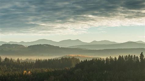 Hills Mountains Distance Landscape View Panorama Forest Trees