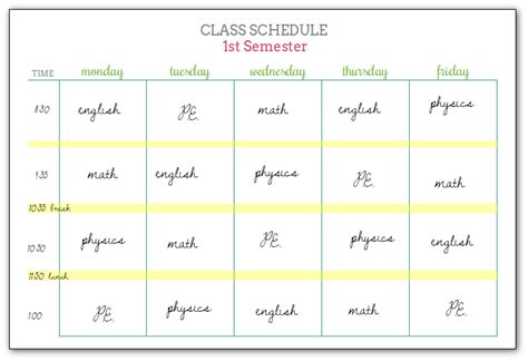 Student Planners Class Schedules And Reference Sheets School Schedule