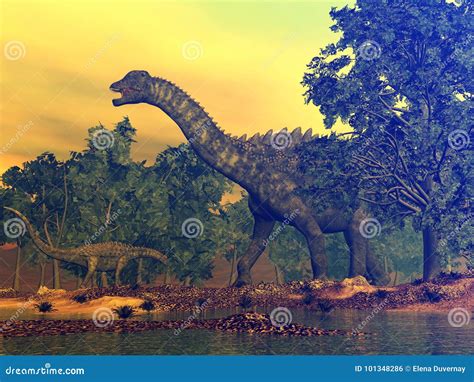 Ampelosaurus Dinosaurs 3d Render Stock Illustration Illustration Of