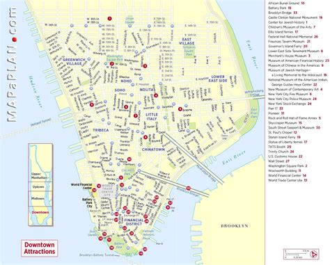 New York Top Tourist Attractions Map Downtown Manhattan Major Points