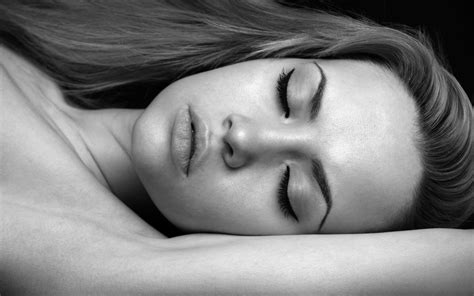 Closed Eyes Face Women Actress Portrait Monochrome