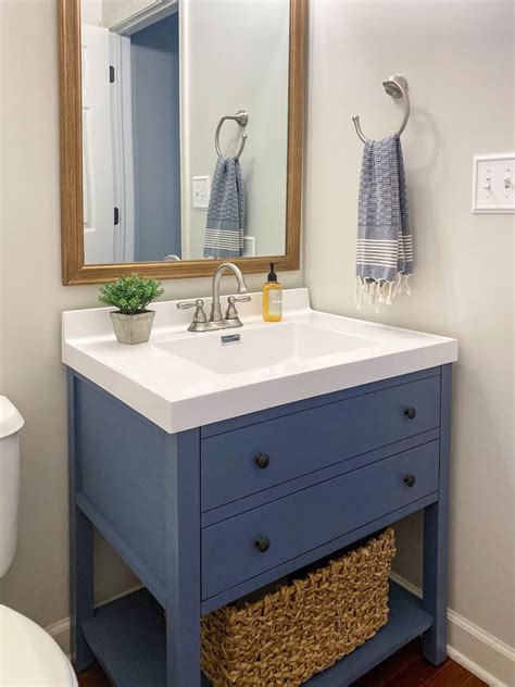 Powder Room Blue Vanity Bathroom Ideas Joshjeanine