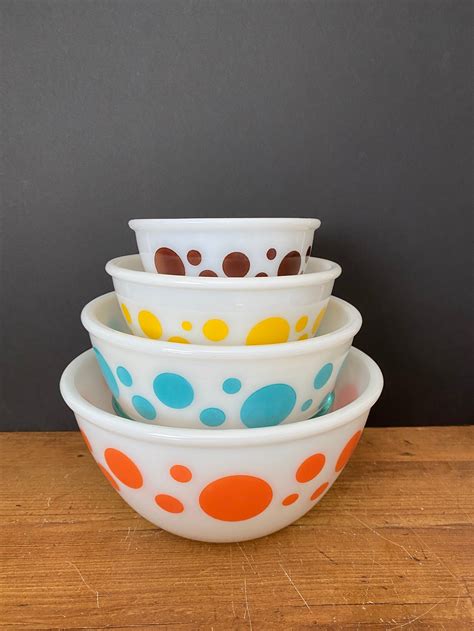 Vintage Hazel Atlas Polka Dot Nesting Bowls Retro Kitchen Mcm Etsy Uk
