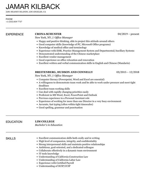 Office Manager Resume Samples Velvet Jobs