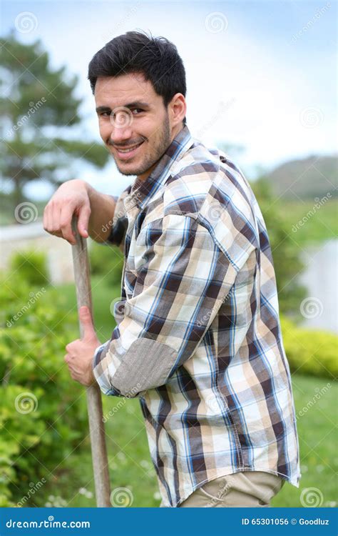 Young Man Working In Garden Stock Photo Image Of Horticulture People