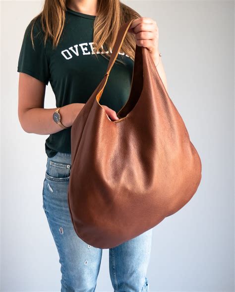 leather hobo bag brown oversize shoulder bag everyday leather purse soft leather handbag for