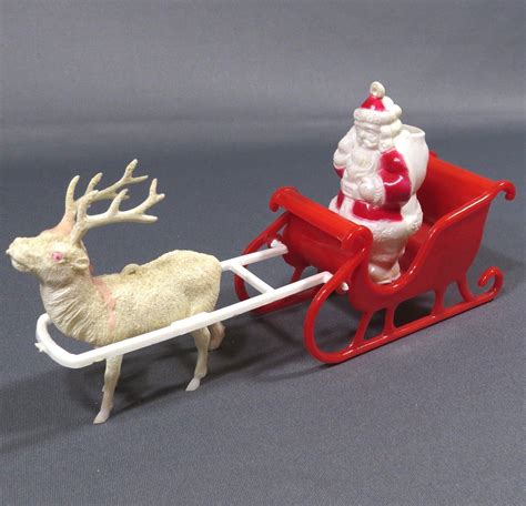 vintage santa in sleigh with reindeer 1950s mid century christmas decor vintage santas