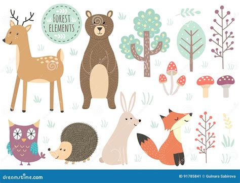 Cute Forest Animals Peepped Out From Their Burrows Vector Set
