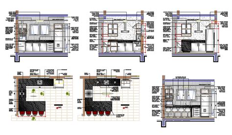 Kitchen Plan Elevation And Section Detail Dwg File Cadbull My Xxx Hot