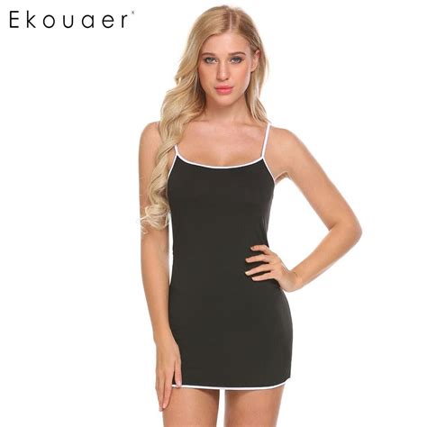 Ekouaer Women Sexy Nightdress Spaghetti Strap Nighties Nightgown Solid