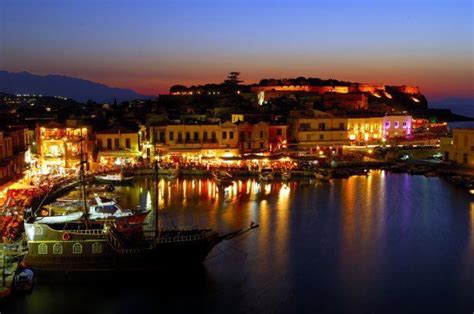 Rethymnon Harbour Crete Greece At Evening Sunset Visiting Greece