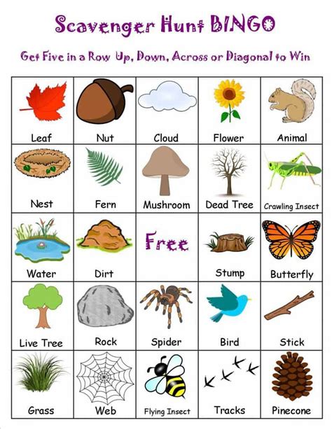 23 Free Printable Bingo Games Nature Scavenger Hunts Camping