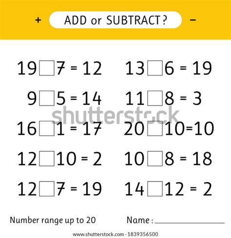 Add Subtract Number Range 20 Addition Stock Vector Royalty Free