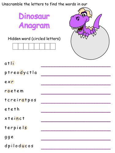 Dinosaur Anagram Puzzles Hidden Words Puzzles For Kids Dinosaur