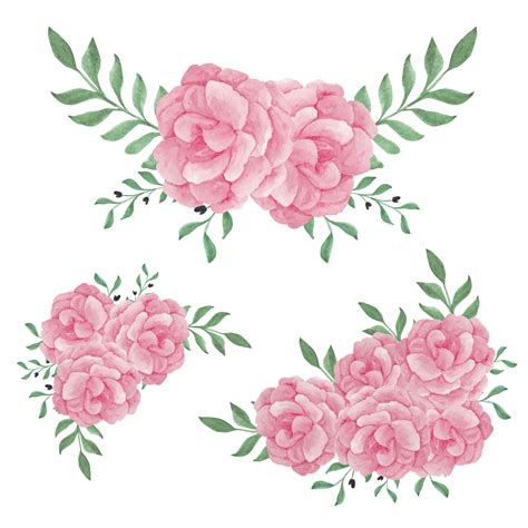 Watercolor Hand Painted Pink Peony Flower Arrangement Set 1213828