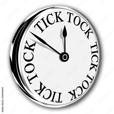A Wall Clock With Tick Tock Face Design In Black And White Isolated On White Stock Illustration