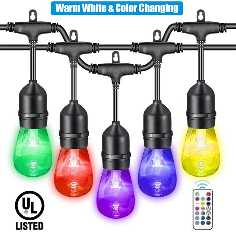Vavofo 48ft Warm White And Color Changing Outdoor String Lights Dimmable Led Heavy Duty Hanging