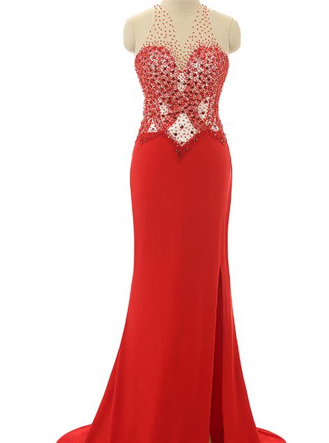 Red Prom Dresses Beading Prom Dresses Mermaid Evening Dresses