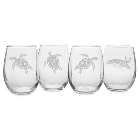 Swimming Sea Turtles Etched Glasses Set Of 4