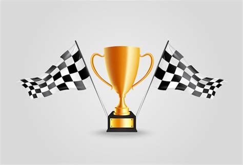 Realistic Golden Winner Trophy With Flag Vector Premium Download