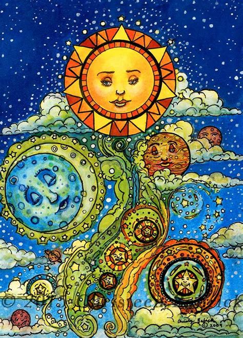 The Sky In Motion Sun Moon Stars Celestial Watercolor Astrology Fantasy