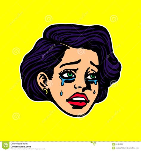 Sad Broken Hearted Crying Woman Face Pop Art Vintage