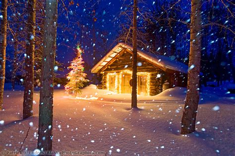 Log Cabin In Falling Snow