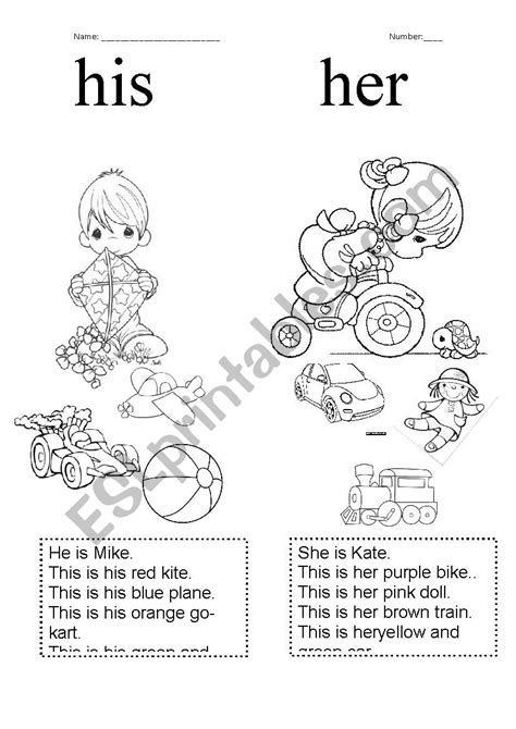 His Her Esl Worksheet By Xyra E