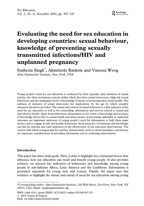 Pdf Evaluating The Need For Sex Education In Developing Countries Sexual Behaviour Knowledge