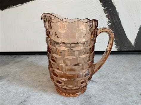 Vintage Pink Depression Glass Pitcher Circa Pink Etsy