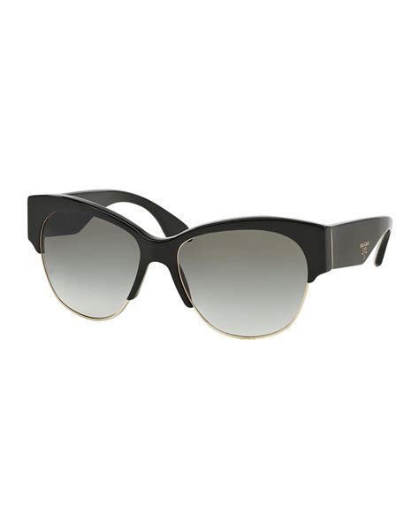 Prada Semi Rimless Cat Eye Sunglasses Black