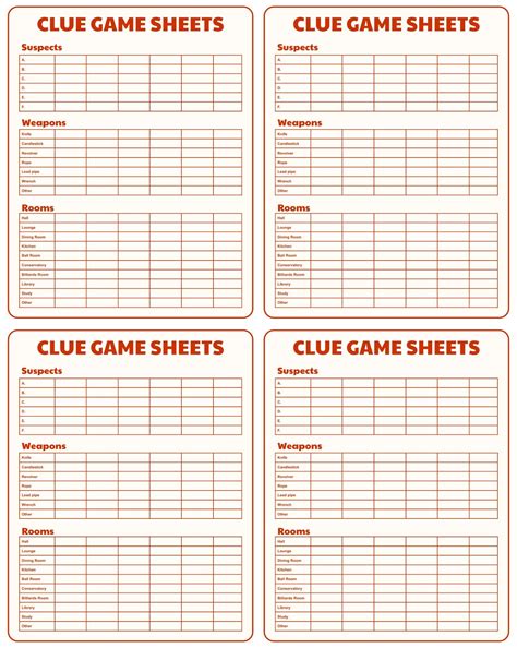 Free Printable Clue Sheets Pdf