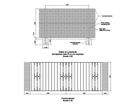 Gate With Fence Elevation And Section Cad Drawing Details Dwg File