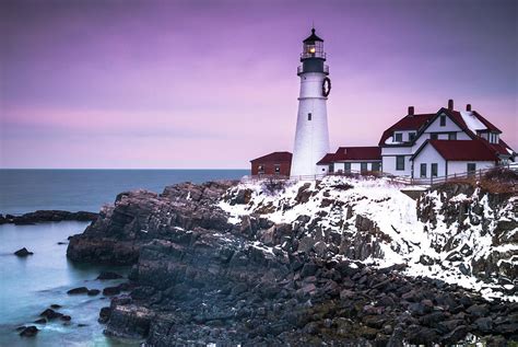 Maine Portland Headlight Lighthouse In Winter Snow Photograph By Ranjay