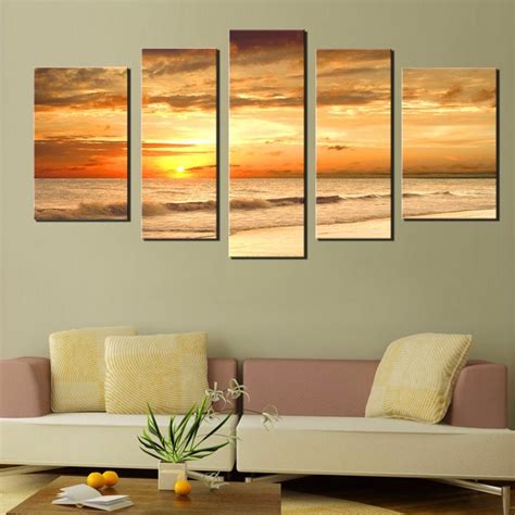 Sunset Sea Beach Ocean Wave Landscape Oil Painting On Canvas For Living Room Wall Art Picture