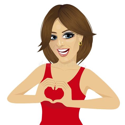 Cheerful Happy Woman Making Heart Sign With Hands Smiling Stock Vector