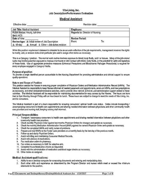 Certified Medical Assistant Job Description Sample Hq Template Documents
