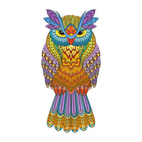 Vector Zentangle Owl Illustration Ornate Patterned Bird Stock Vector