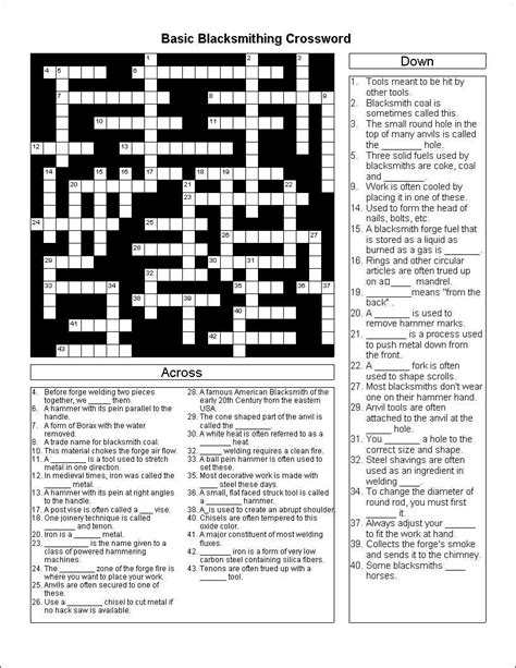 Crossword Puzzle Basic Blacksmithing