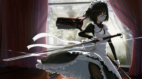 Anime Girl Glasses Maid Sword 4k 302 Wallpaper
