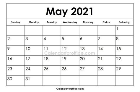 Printable 2021 May Calendar Images Download May 2021 Templates