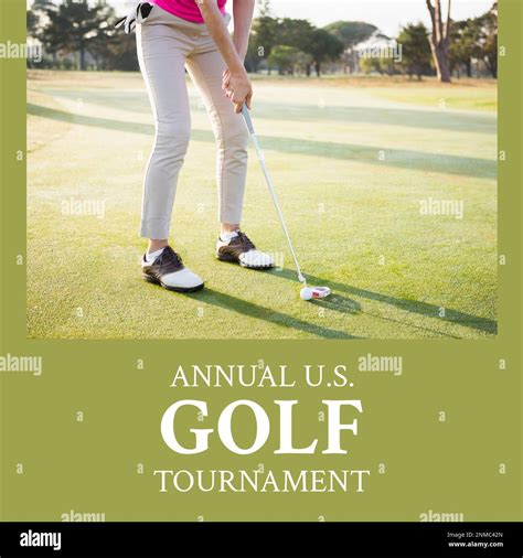 Image Of Annual Us Golf Tournament Text Over Caucasian Male Golf Player